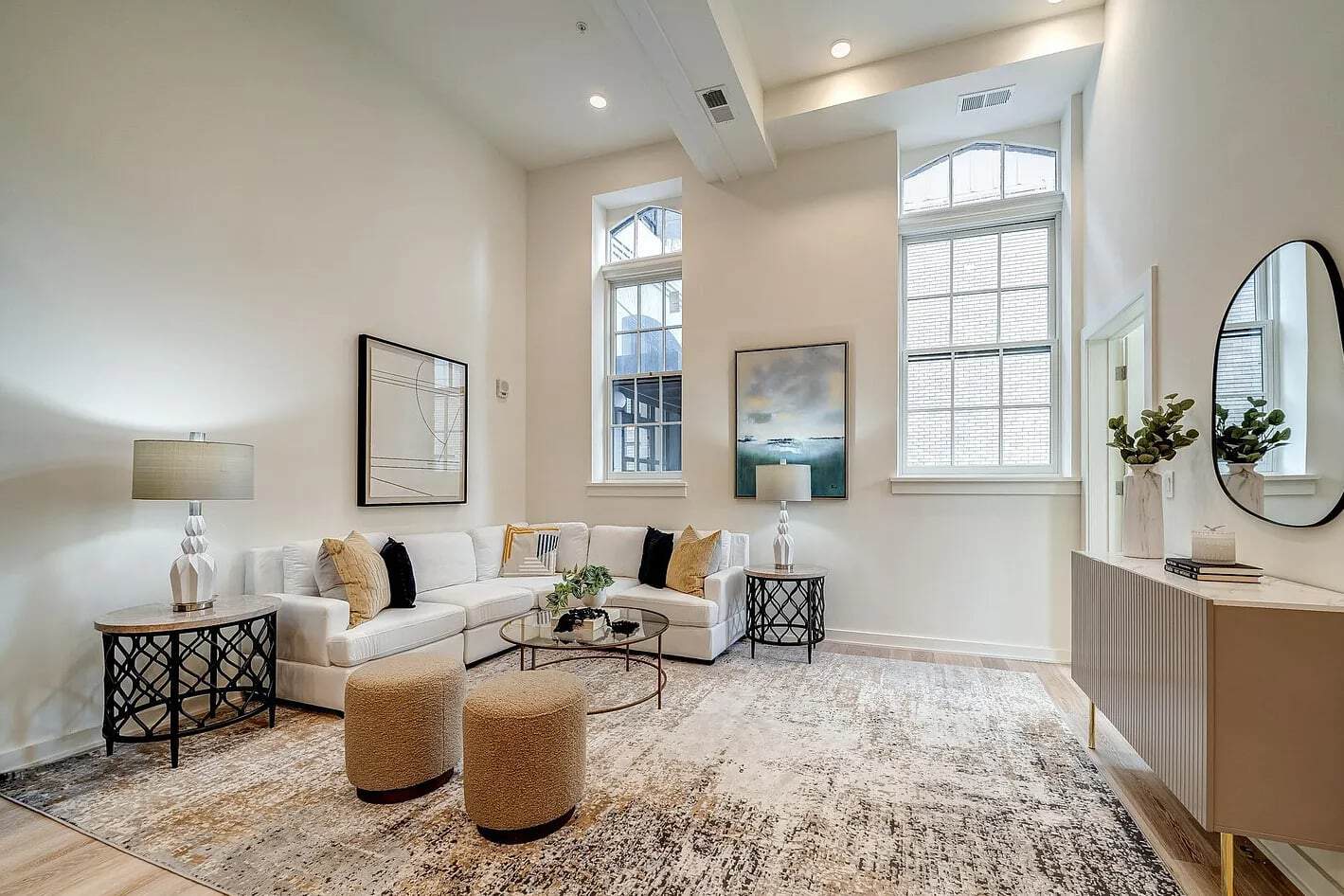 Interior house painting: bright living room with painted walls