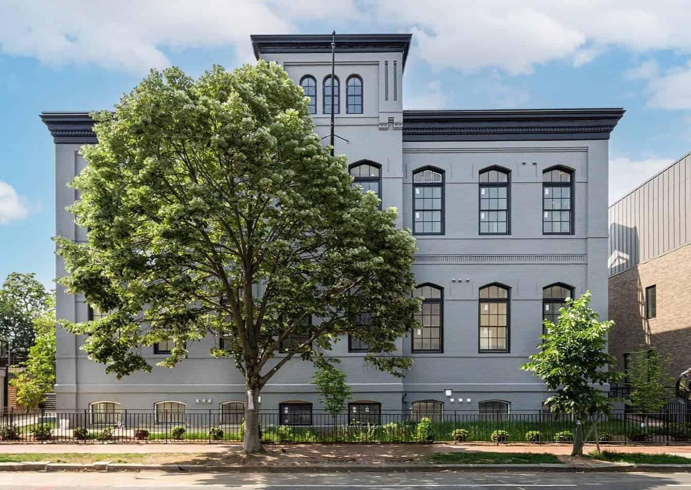 Freshly painted historic commercial building exterior