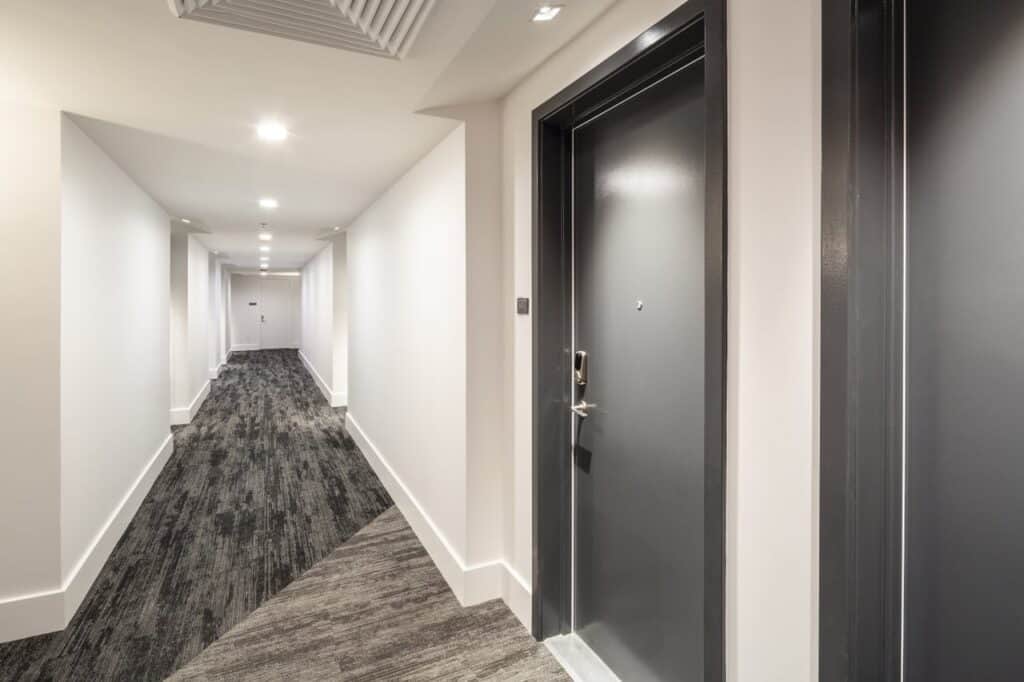 Freshly painted apartment building corridor