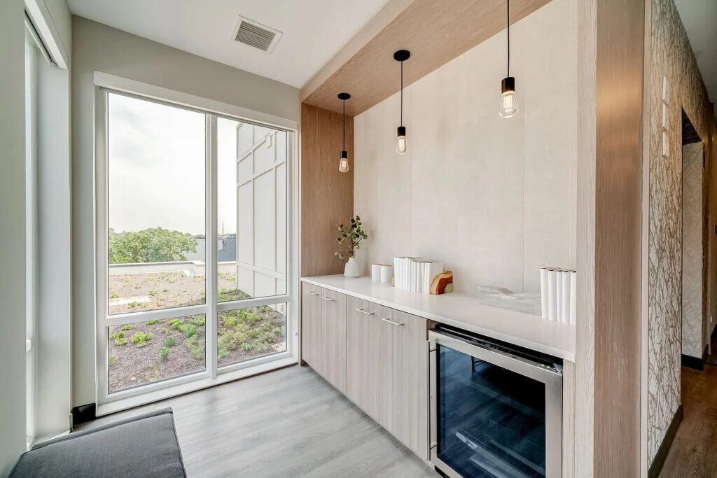 Painted kitchenette nook in a multi-unit residence
